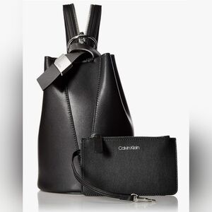 NWOT Calvin Klein Black Backpack Sleek Minimalist Design Calvin Klein Black Nylon Backpack Silver Hardware Minimalist  main image 4